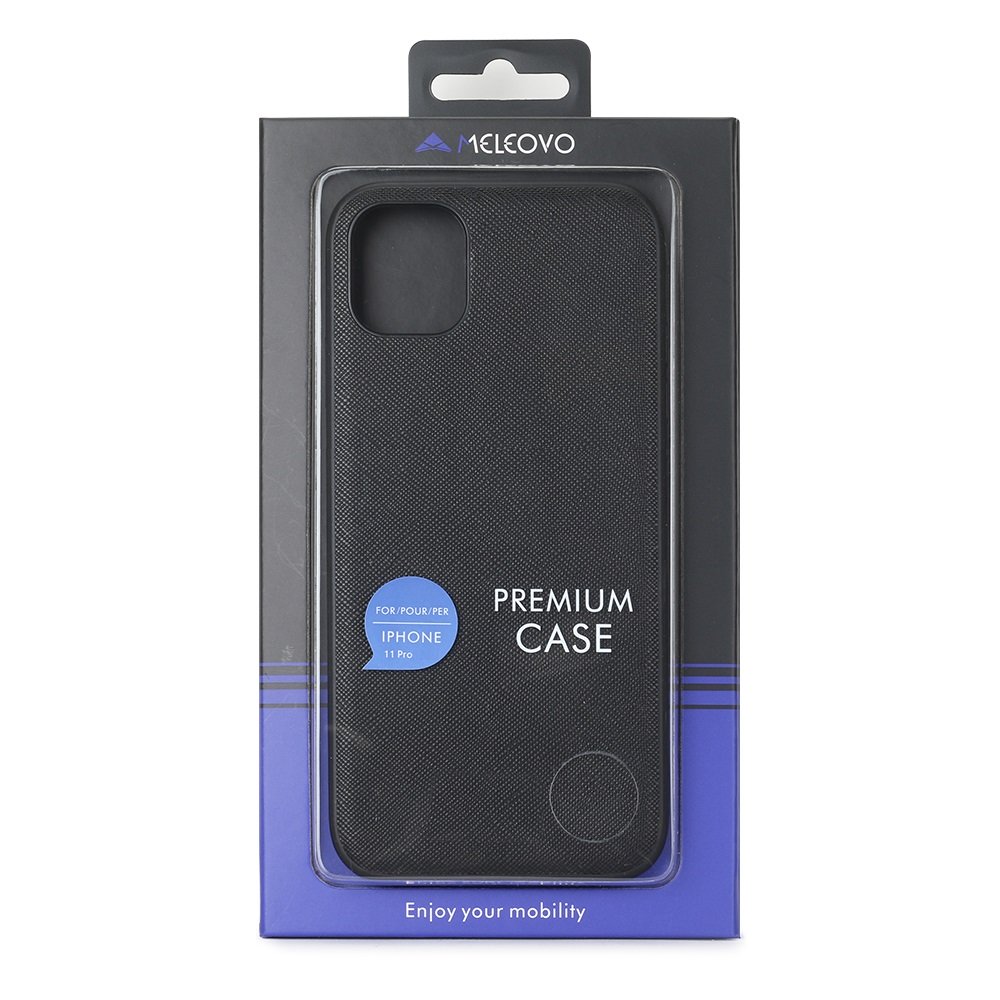 Husa Meleovo Saffiano Magnetic pentru iPhone 11 Pro, placuta metalica integrata, Black
