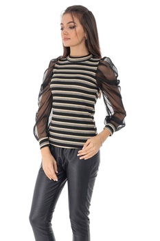 Bluza neagra de dama, ROH, cu maneci bufante - BR2223, M Bluza neagra de dama, ROH, cu maneci bufante - BR2223, M