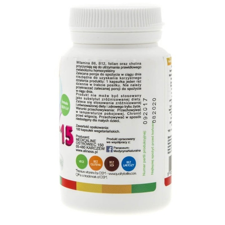 Хранителна добавка Aliness Vitamin B Complex B-15 Methyl - 100 капсули