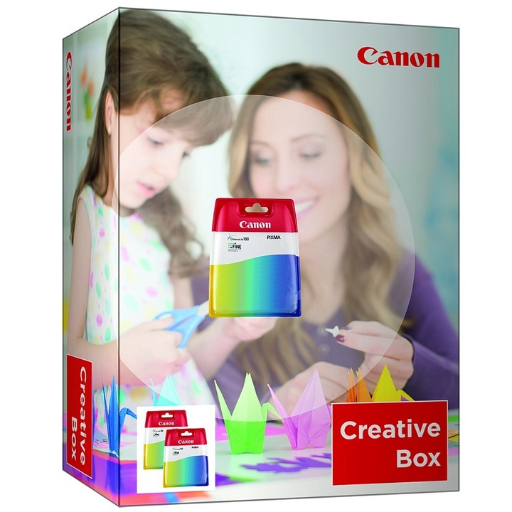 Комплект Canon creative box PG512 + CL513, Хартия A4 Canon Yelow Label, Несесер с лепило, Ножица, Гума, Линия