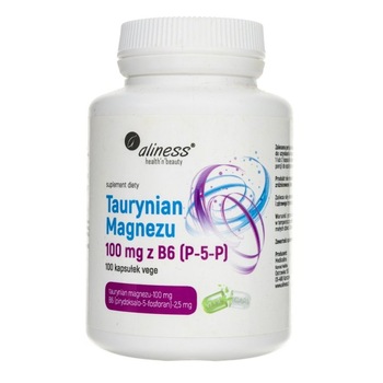 Supliment alimentar Aliness Taurat de magneziu 100 mg cu B6 (P-5-P) - 100 capsule Supliment alimentar Aliness Taurat de magneziu 100 mg cu B6 (P-5-P) - 100 capsule