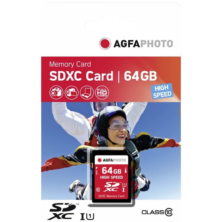 Флаш памет AgfaPhoto MicroSDXC 64GB+адаптор за SD слот, 10582, черен