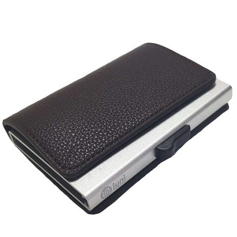 Portofel unisex, port card iUni P6, RFID, Compartiment 9 carduri, Brun inchis