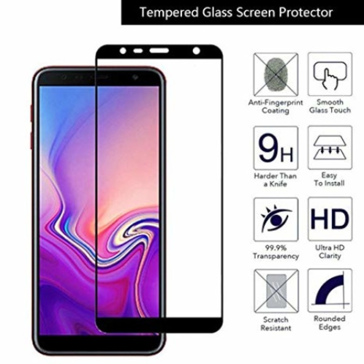 Стъклен протектор за Samsung Galaxy J4 Plus J4+ J415 - (2018) FullGlue Черен Black лепило по цялата повърност FullFace версия скрийн протектор