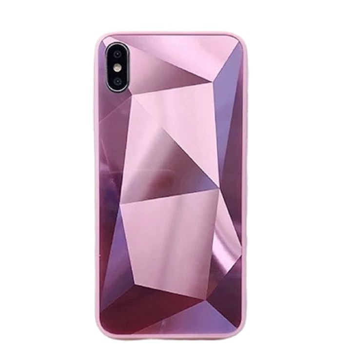 iPhone X Pink kompatibilis gyémánt textúrájú tükörborítás