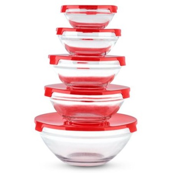 Set 5 boluri de sticla, cu capace din plastic Set 5 boluri de sticla, cu capace din plastic