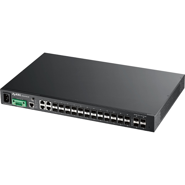 Switch Zyxel MGS3750-28F L2, 4 porturi combo Gigabit, 20 porturi SFP dual rate GbE/FE, 4 porturi 10G SFP+, port console