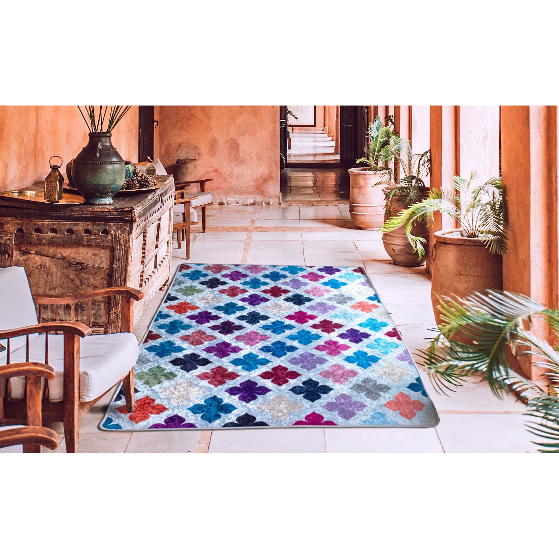 Covor copii Brillant Vanessa , 130x190 cm , grosime 2.5 mm, tip printed, aspect lucios, lavabile, poliester, antiderapant, gramaj 750g/mp, model mozaic