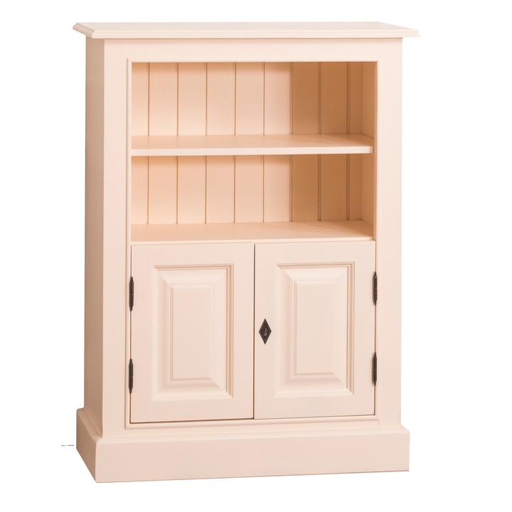 Biblioteca Szel-Mob mica cu 2 usi, 1 polita, culoare crem, vopsit, 100% lemn masiv