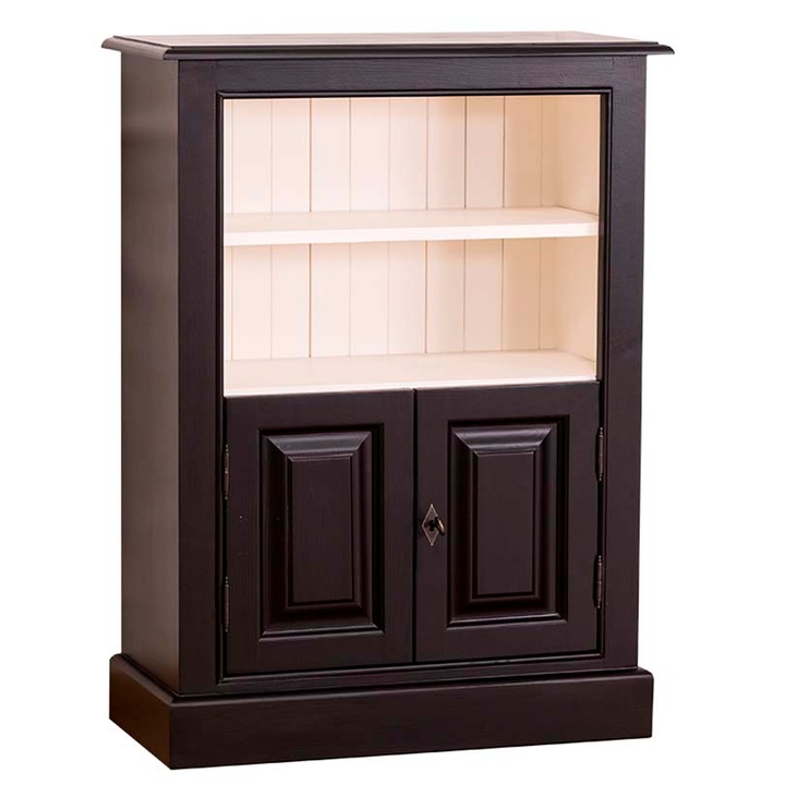 Biblioteca Szel-Mob mica cu 2 usi, 1 polita, culoare negru / alb, dublu color, 100% lemn masiv