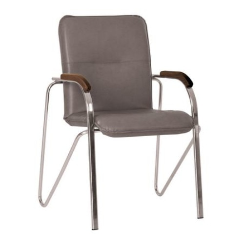 Scaun vizitator, conferinta MF SAMBA Wood, Gri inchis piele ecologica