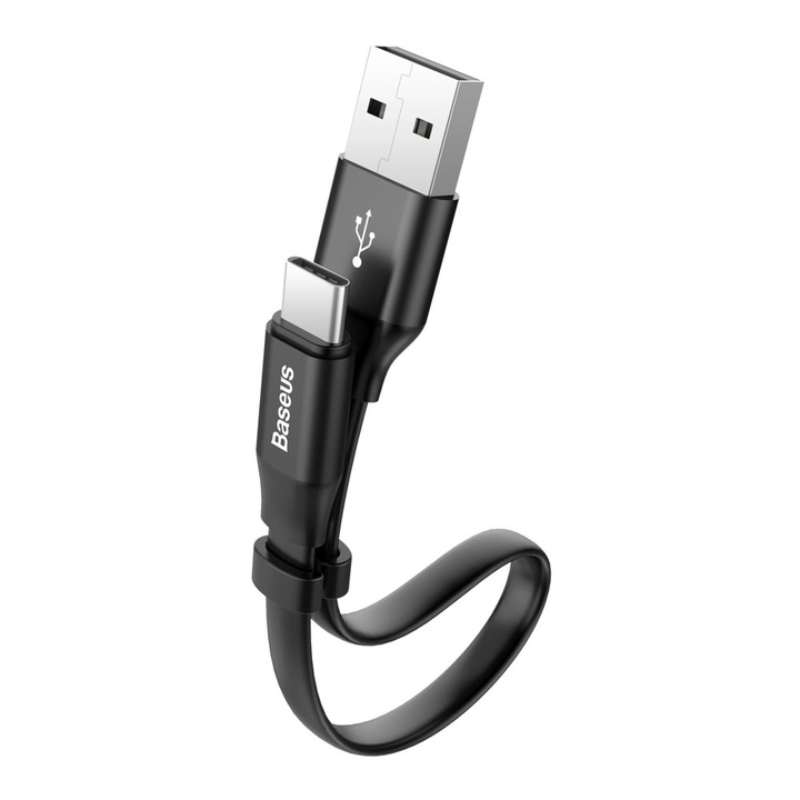 Cablu de date/incarcare Baseus, Nimble Flat Portable, USB Type-C 23cm 2 A, Negru