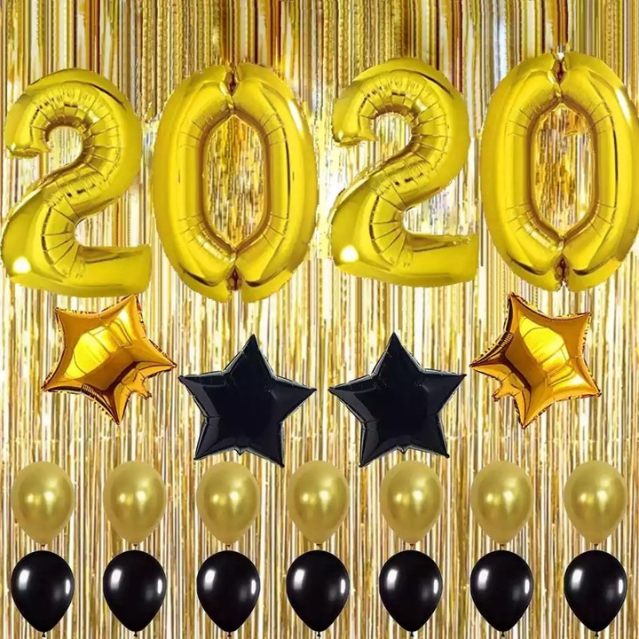 24 db-os lufi készlet, szilveszter, 2020, arany/fekete