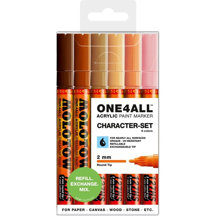 Marker acrilic Molotow One4All 127HS 2mm portofel Character-Set 6 buc