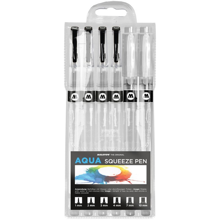 Marker gol reincarcabil Molotow Aqua Squeeze Pen Basic-Set 2