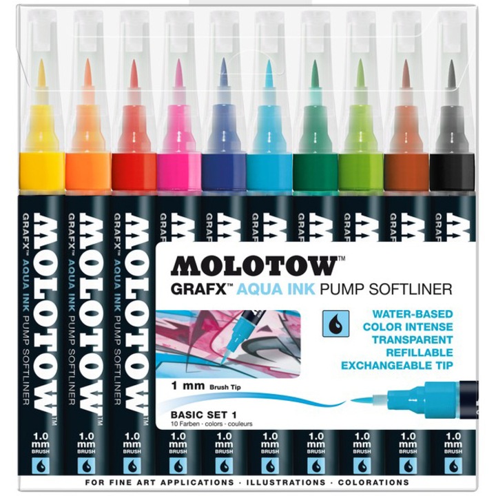Markere pe baza de apa Molotow, 1mm, 10 bucati/set