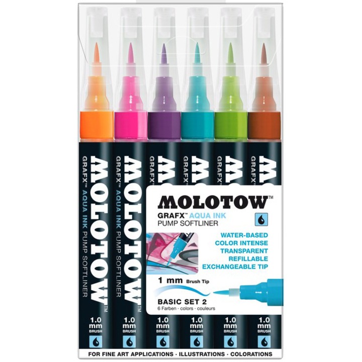 Markere pe baza de apa Molotow, 1mm, 6 bucati/set