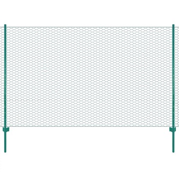 Set 2 role de plasa de gard cu 11 stalpi, vidaXL, Otel vopsit electrostatic, 24 x 2 m, stalp 1,34 m x 1,28 m, Verde Set 2 role de plasa de gard cu 11 stalpi, vidaXL, Otel vopsit electrostatic, 24 x 2 m, stalp 1,34 m x 1,28 m, Verde