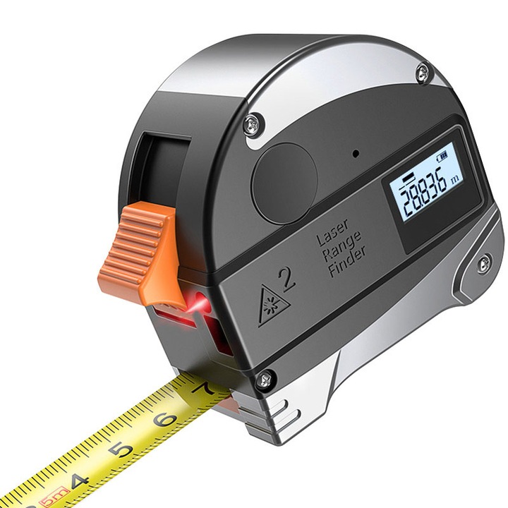 Ruleta cu laser, Rangefinder, cu banda digitala din otel, cu infrarosu, reincarcabil 5M + 40M, Chigoods