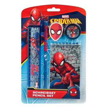 Set 5 piese desenat, rigla, creion, carnetel, ascutitoare,Spiderman, Marvel Set 5 piese desenat, rigla, creion, carnetel, ascutitoare,Spiderman, Marvel