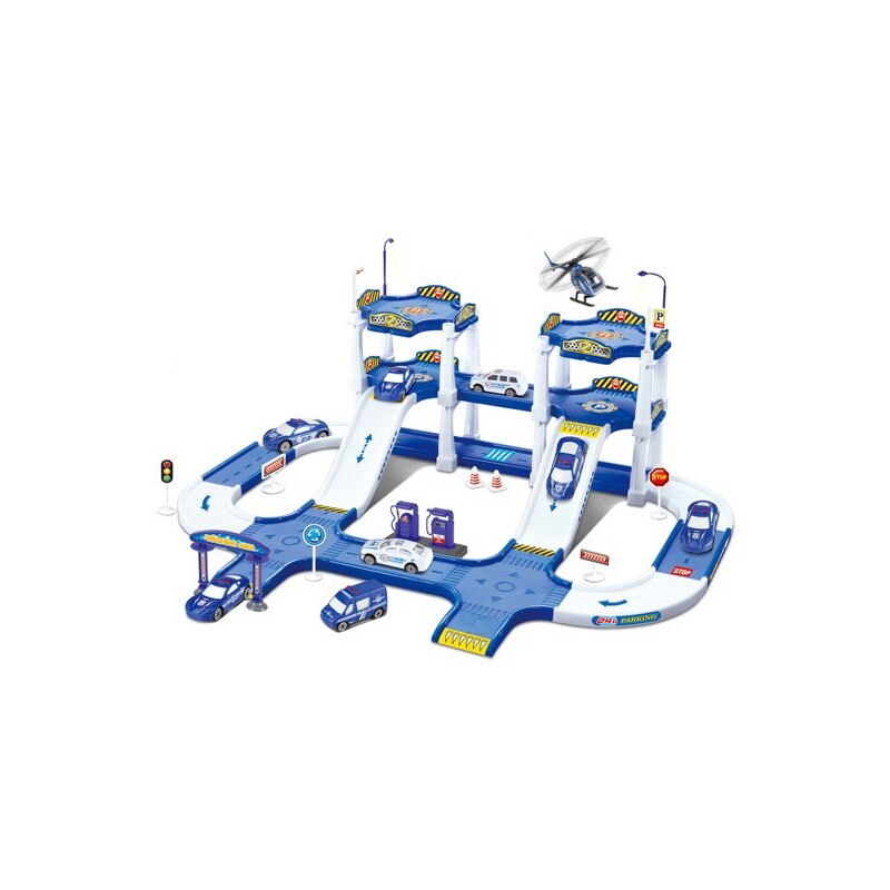 Set de parcare cu 3 masini incluse si un elicopter Alibibi