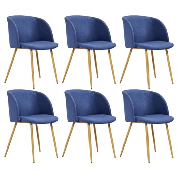 Set 6 scaune bucatarie vidaXL, Textil/Otel, 55 x 64,5 x 78,5 cm, Albastru