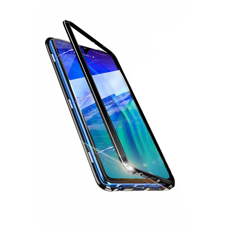 Husa magnetica de protectie 360°, Case-M, Aluminiu/Sticla securizata, Pentru Huawei P30, Negru