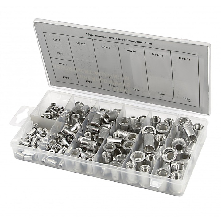 Set piulite nituibile aluminiu 150 buc