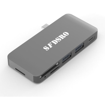 Adaptor USB Type C la 2 X USB 3.0, 2 X MicroSD, 1 X SD Adaptor USB Type C la 2 X USB 3.0, 2 X MicroSD, 1 X SD