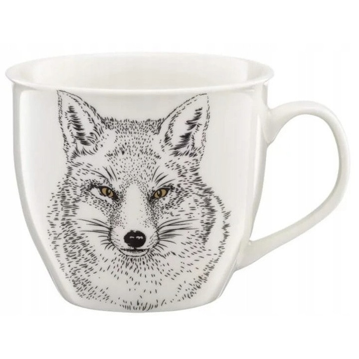 Cana mare portelan 550ml, model Vulpe, Ambition Wild