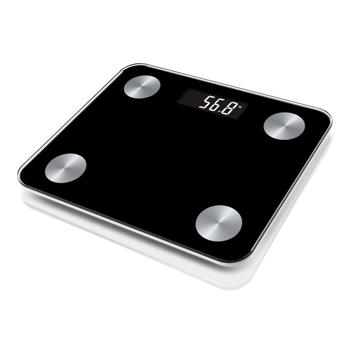 Cantar cu analizator corporal Platinet 44838, 180 kg, 8 memorii, 10 parametri, Bluetooth App, negru Negru