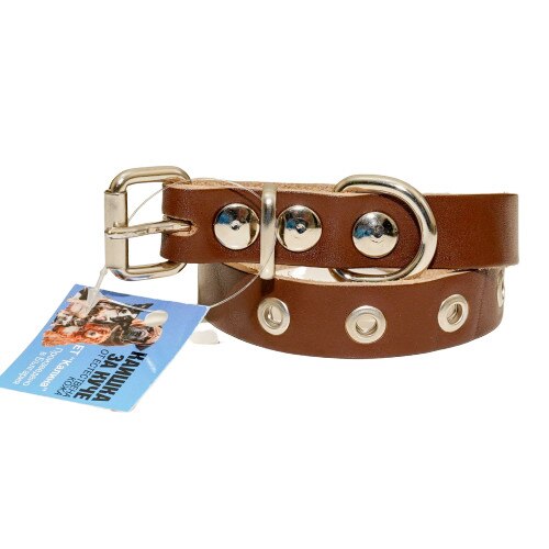 Zgarda pentru caini din piele naturala Manhatan 12, 45 cm, Maro