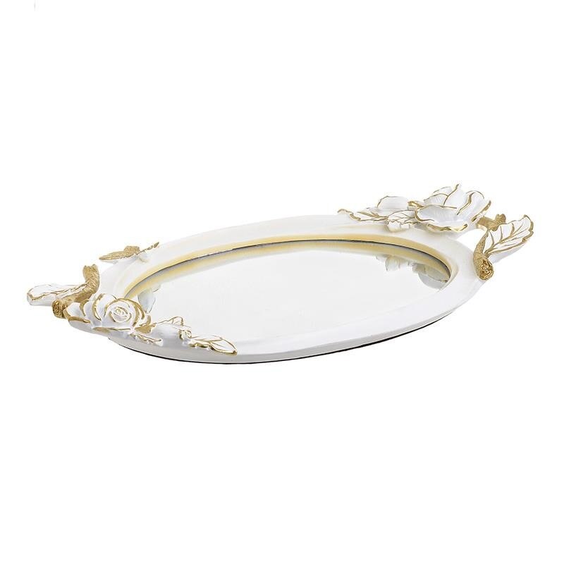 Tava din rasina cu oglinda White Golden Flower 40 x 24 cm