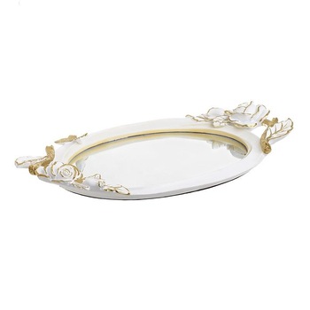 Tava din rasina cu oglinda White Golden Flower 40 x 24 cm Tava din rasina cu oglinda White Golden Flower 40 x 24 cm