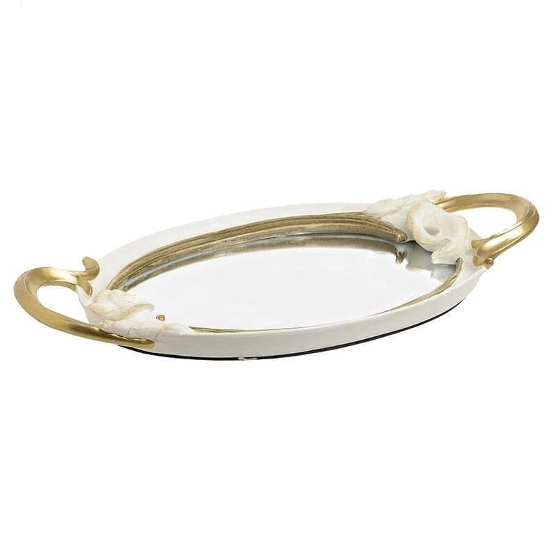 Tava din rasina cu oglinda White Gold Flower 42 x 23 cm
