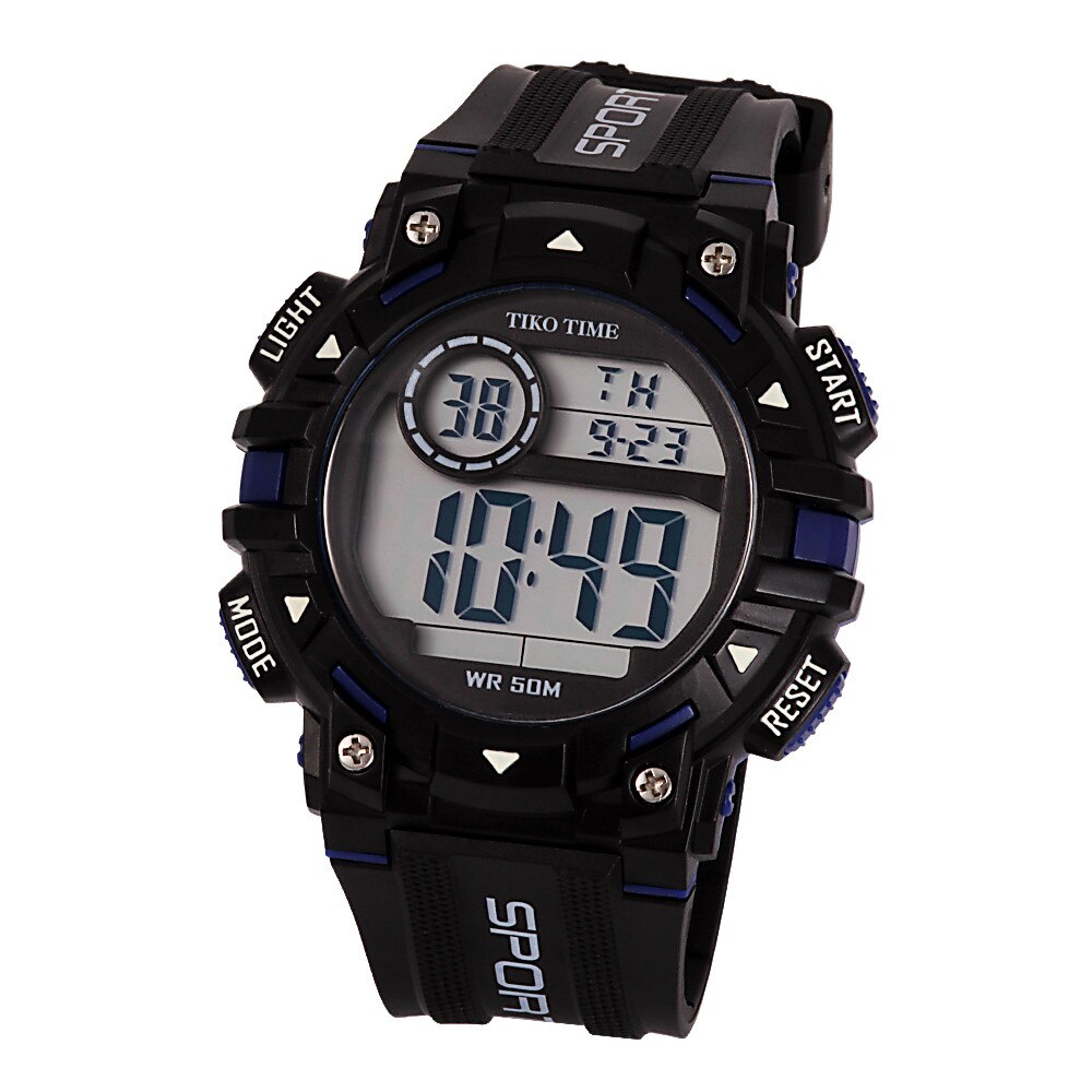 Ceas barbatesc Tiko Time, material plastic, mecanism quartz, culoare neagra, afisaj LCD