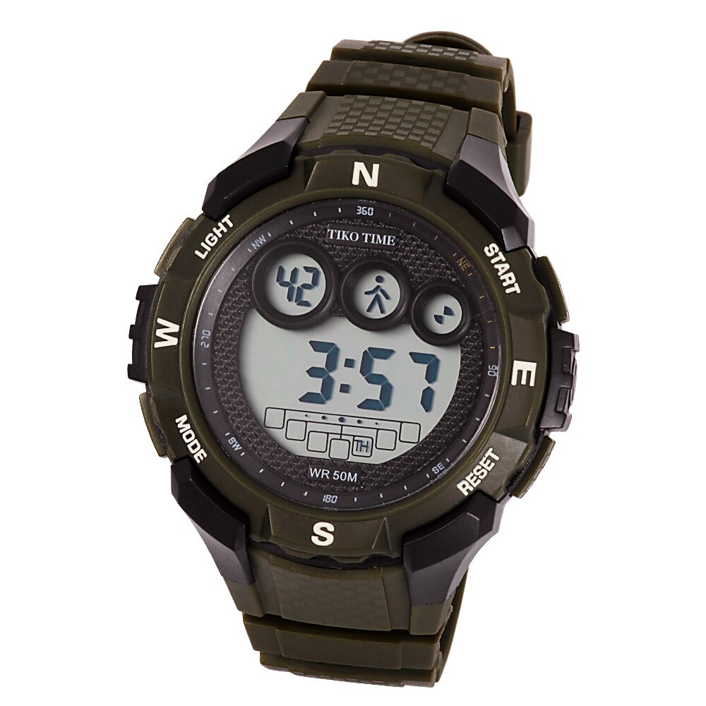 Ceas barbatesc Tiko Time, material plastic, mecanism quartz, carcasa si bratara neagra, afisaj LCD