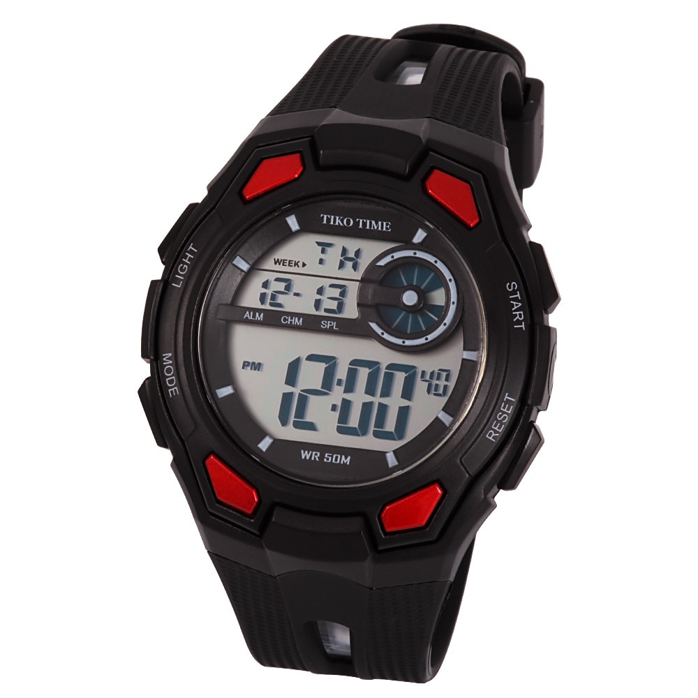 Ceas barbatesc Tiko Time, material plastic, mecanism quartz, culoare neagra, afisaj LCD