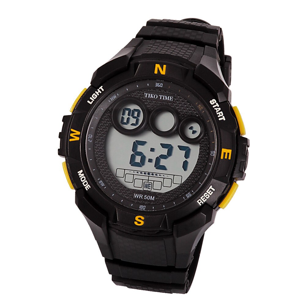 Ceas barbatesc Tiko Time, material plastic, mecanism quartz, carcasa si bratara neagra, afisaj LCD