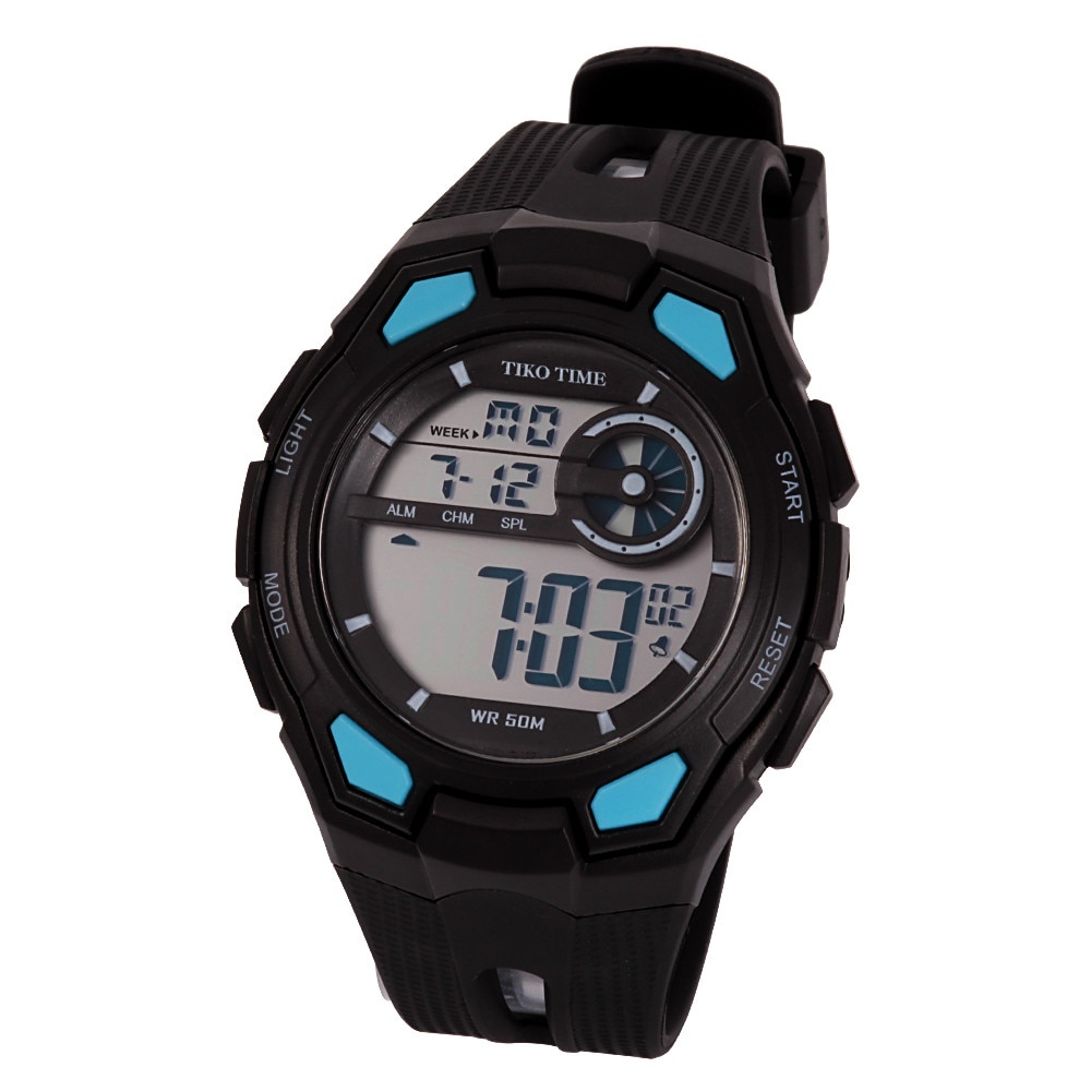 Ceas barbatesc Tiko Time, material plastic, mecanism quartz, culoare neagra, afisaj LCD
