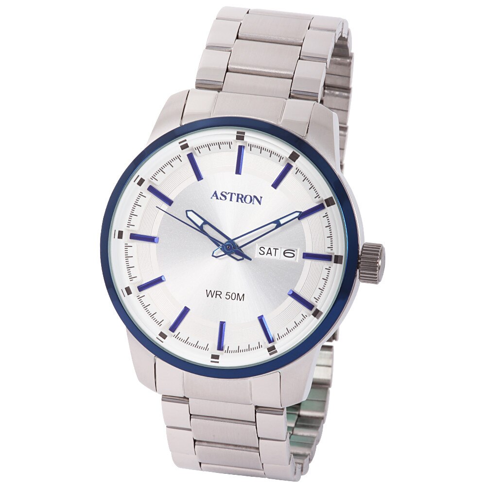 Ceas barbatesc ASTRON, mecanism quartz, carcasa bicolor, bratara argintie, cadran argintiu