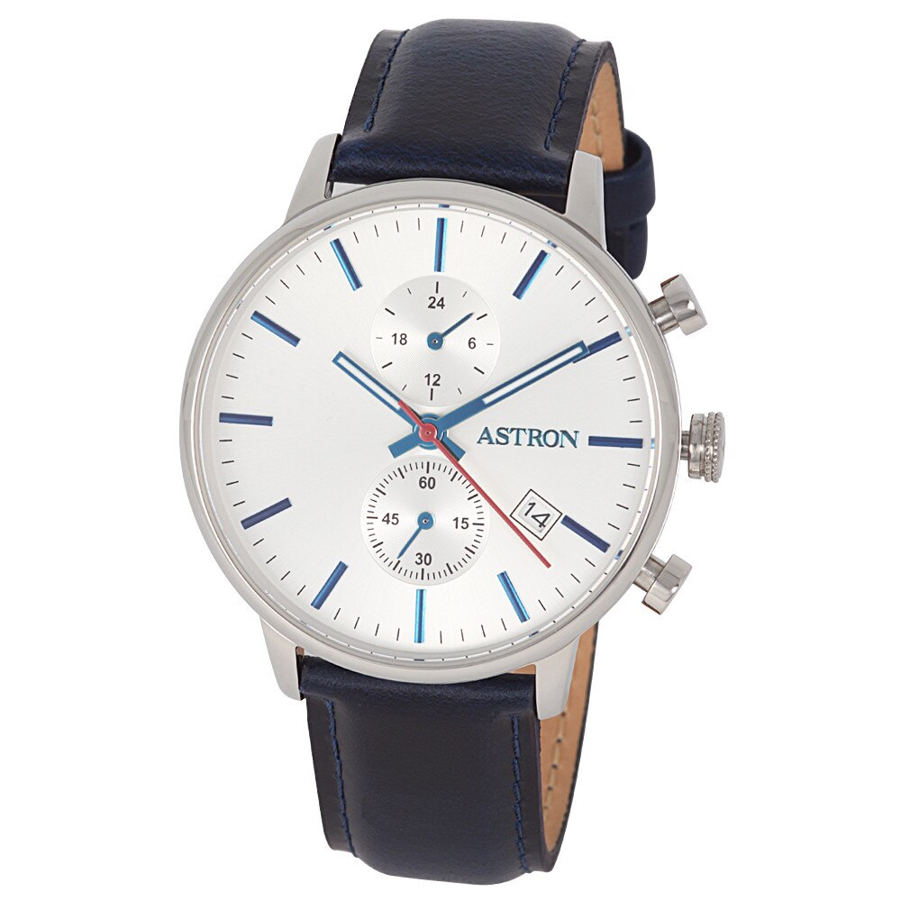 Ceas barbatesc ASTRON, mecanism quartz, carcasa argintie, curea albastra, cadran argintiu
