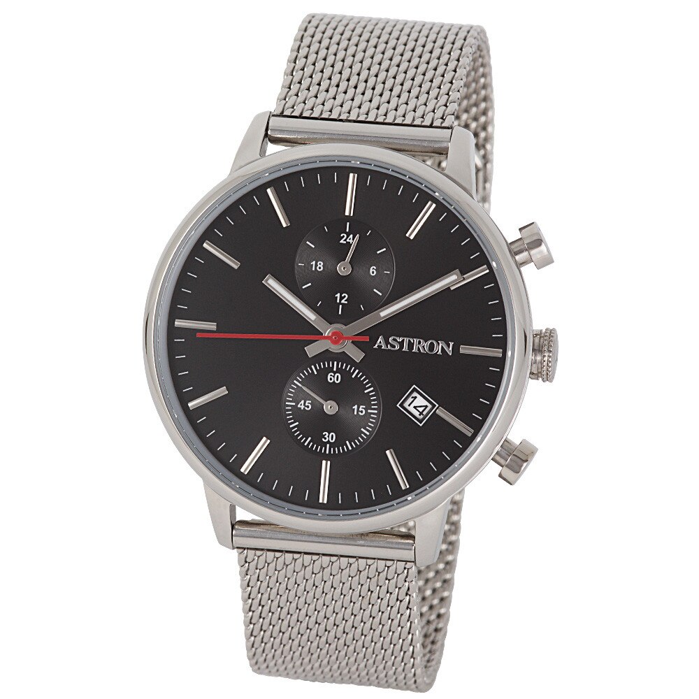 Ceas barbatesc ASTRON, mecanism quartz, carcasa si bratara argintie, cadran negru