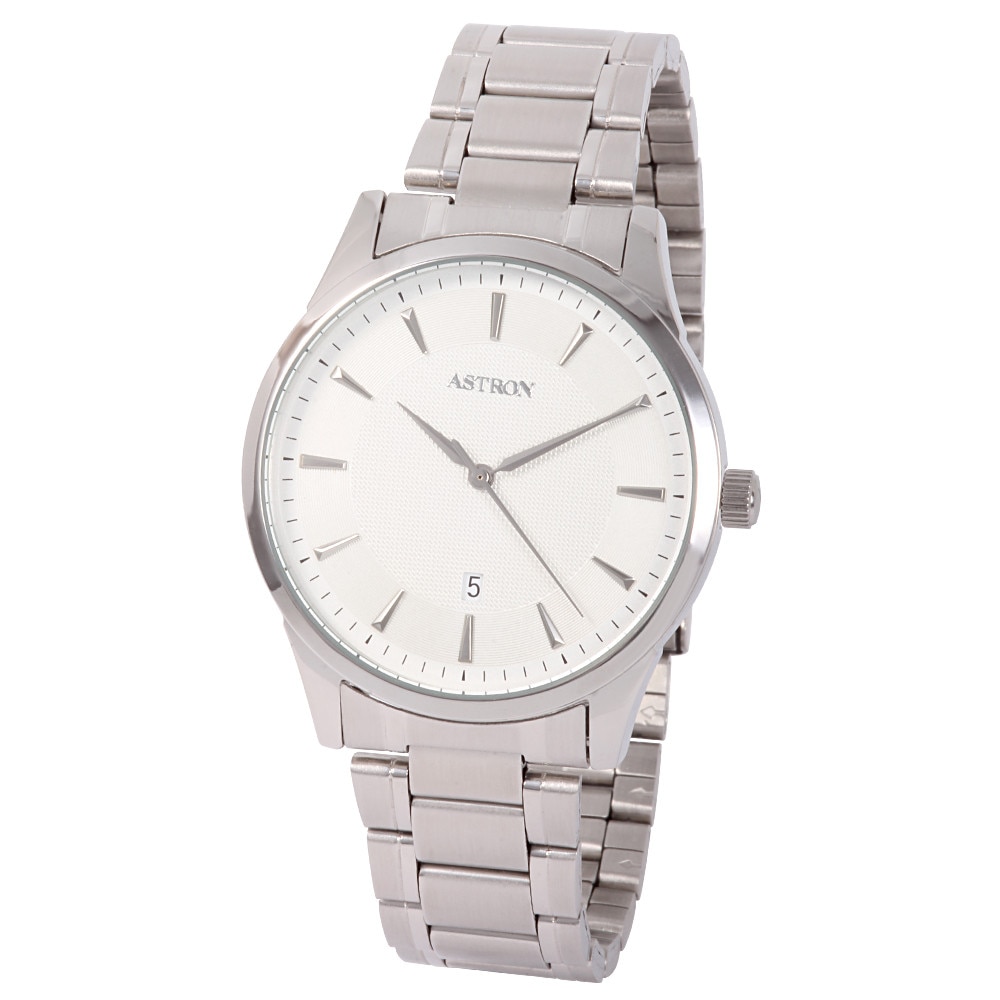 Ceas barbatesc ASTRON, mecanism quartz, carcasa si bratara argintie, cadran alb