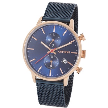 Ceas barbatesc ASTRON, mecanism quartz, carcasa culoare rosegold, bratara albastra, cadran albastru Ceas barbatesc ASTRON, mecanism quartz, carcasa culoare rosegold, bratara albastra, cadran albastru