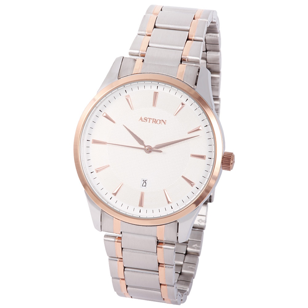 Ceas barbatesc ASTRON, mecanism quartz, carcasa si bratara bicolor, cadran alb