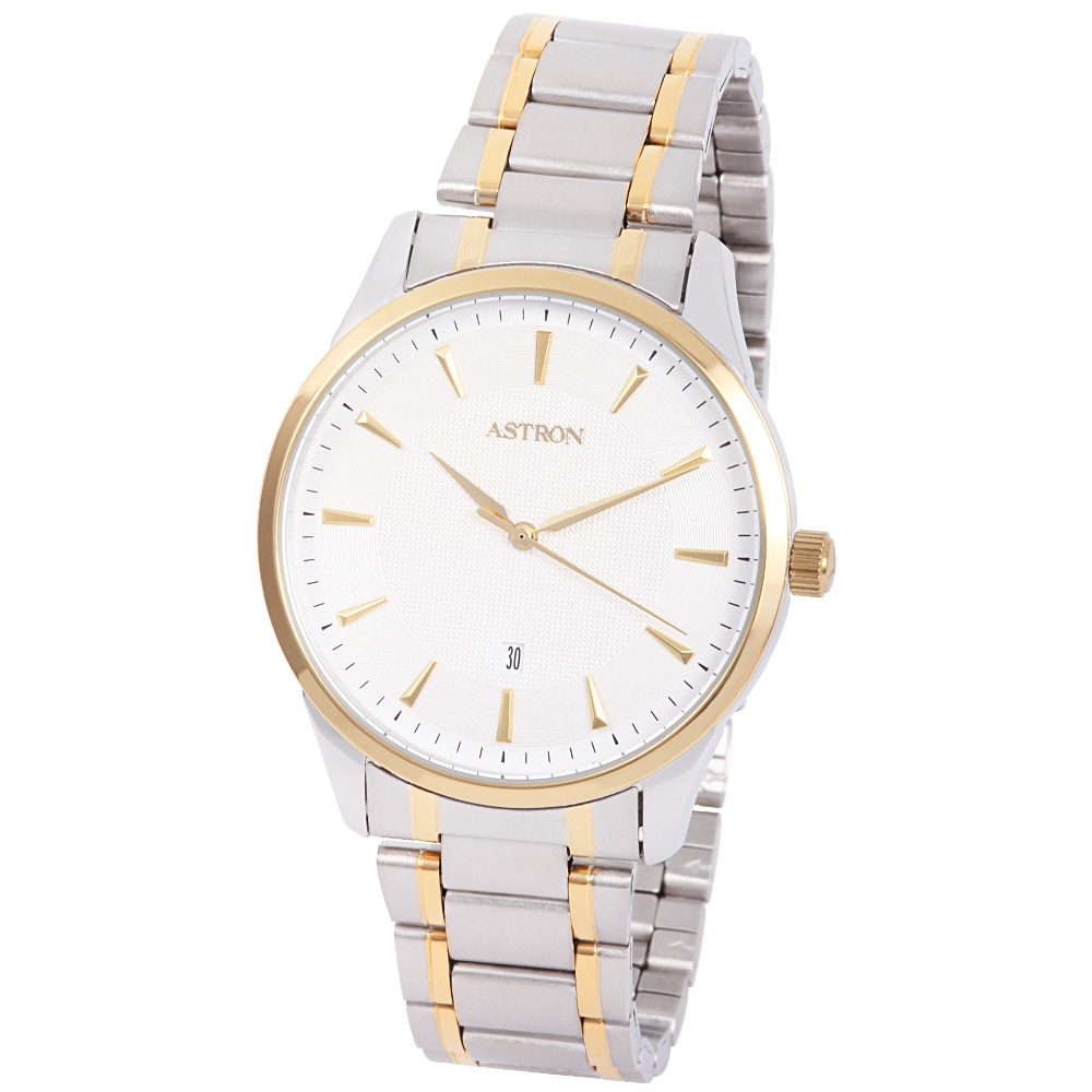 Ceas barbatesc ASTRON, mecanism quartz, carcasa si bratara bicolor, cadran alb