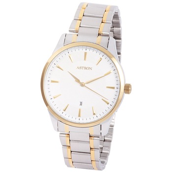 Ceas barbatesc ASTRON, mecanism quartz, carcasa si bratara bicolor, cadran alb Ceas barbatesc ASTRON, mecanism quartz, carcasa si bratara bicolor, cadran alb