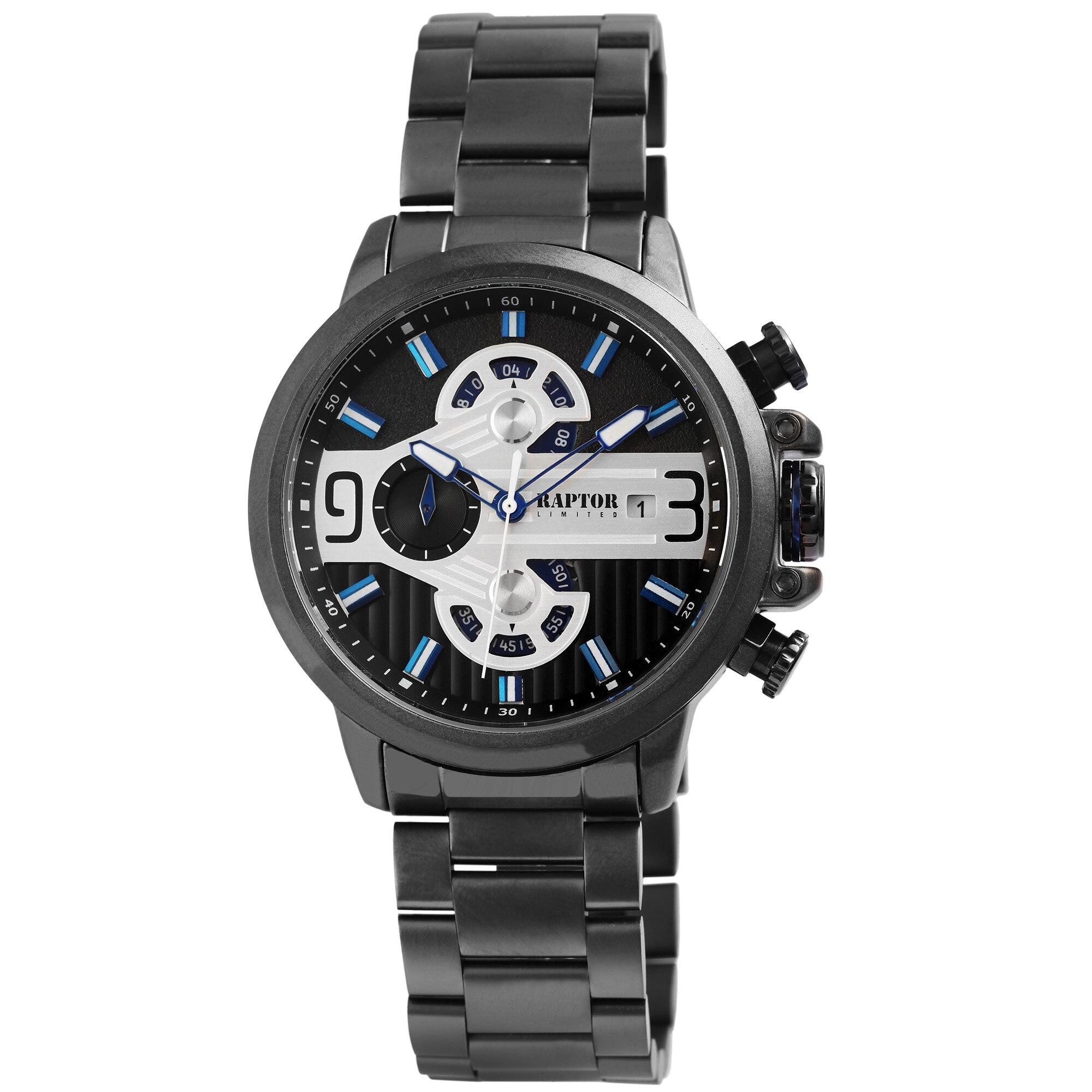 Ceas barbatesc, Raptor Limited, cronograf, data, bratara metalica, antracit