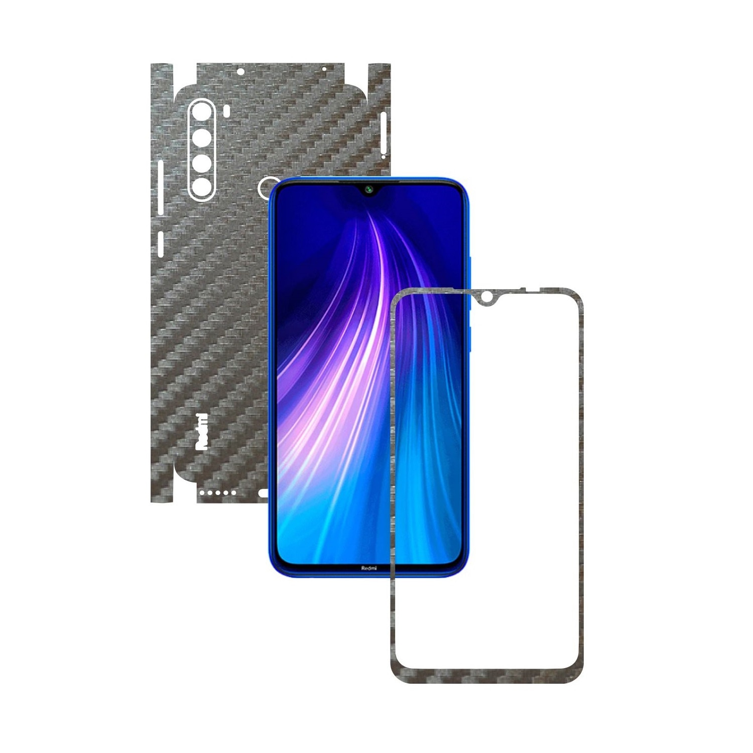 Folie Protectie Carbon Skinz pentru Xiaomi Redmi Note 8 - Carbon Gri Argintiu 360 Cut, Skin Adeziv Full Body Cover pentru Rama Ecran, Carcasa Spate si Laterale